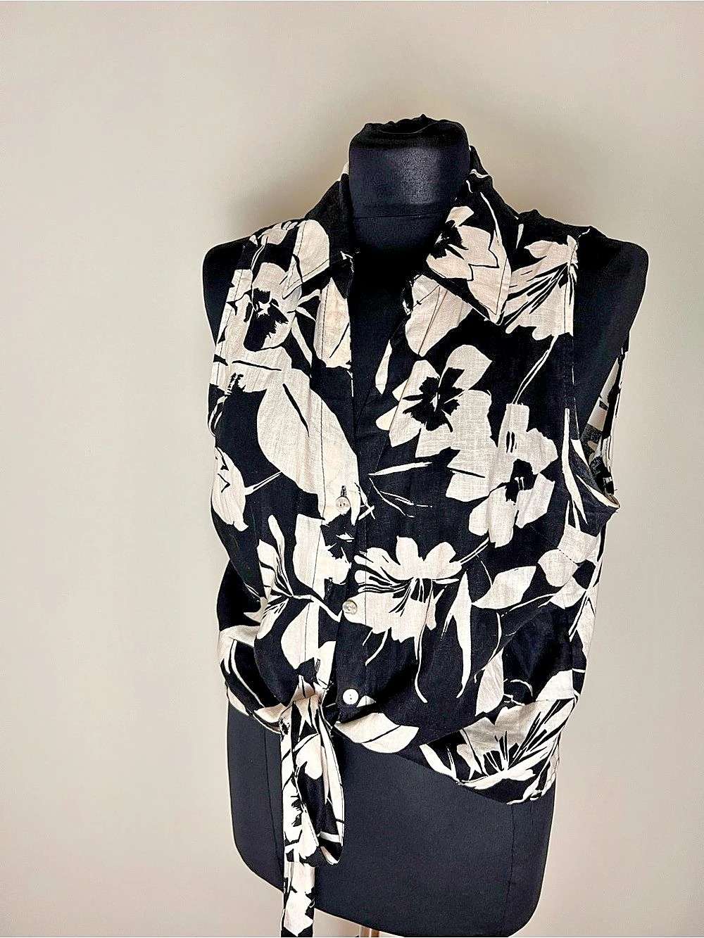 Panama Jack Floral Linen Blend Sleeveless Top Size Large